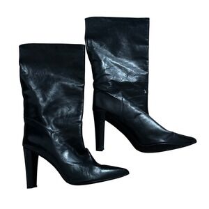 Stuart Weitzman Black Leather Pointed Toe Mid Calf Boots Women 10 M Spain